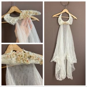Vintage 40s Antique Wax Flower Bridal Veil